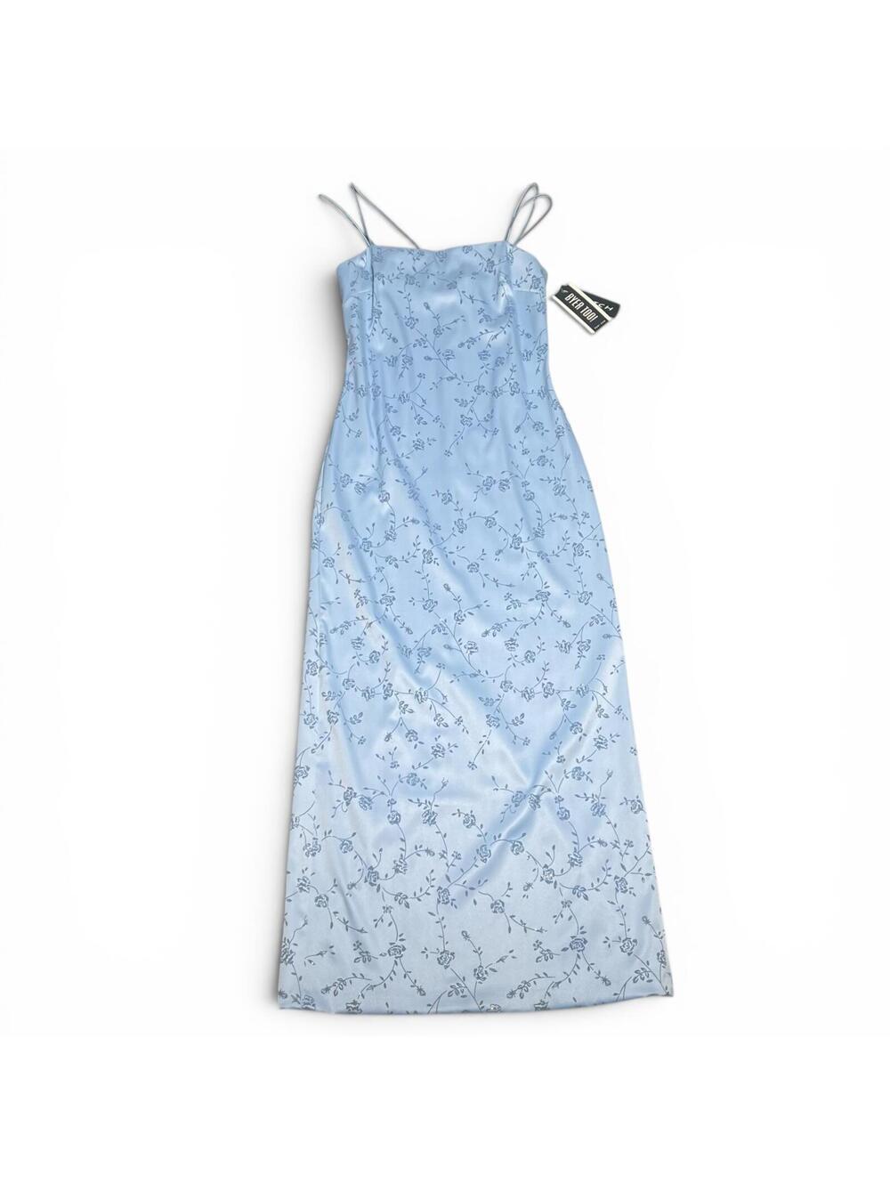 Vintage NWT 90s Baby Blue Floral Spaghetti Strap RomCom Prom Dress Size 5
